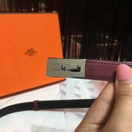 Replica Hermes Burgundy and Gray Reversible H Buckle Leather Belt