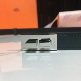Replica Hermes Black White Slim Silver H Buckle Leather Belt