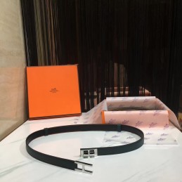 Replica Hermes Black White Slim Silver H Buckle Leather Belt