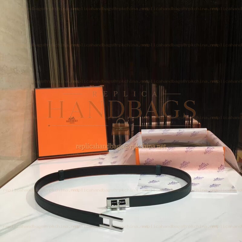 Replica Hermes Black White Slim Silver H Buckle Leather Belt