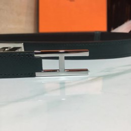 Replica Hermes Black White Slim Silver H Buckle Leather Belt