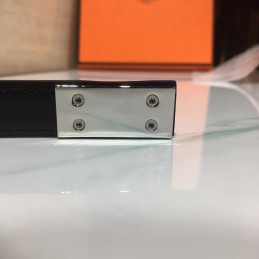 Replica Hermes Black White Slim Silver H Buckle Leather Belt
