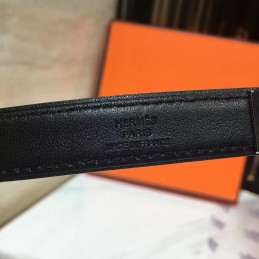 Replica Hermes Black White Slim Silver H Buckle Leather Belt