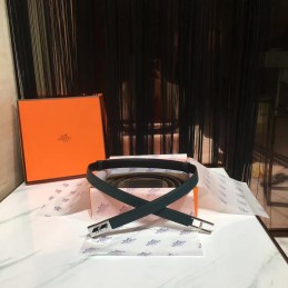 Replica Hermes Black White Slim Silver H Buckle Leather Belt