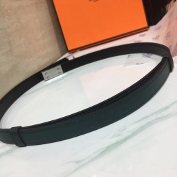 Replica Hermes Black White Slim Silver H Buckle Leather Belt