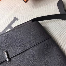 Replica Hermes Black Steve Caporal 35 Messenger Smooth Leather Bag