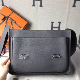 Replica Hermes Black Steve Caporal 35 Messenger Smooth Leather Bag