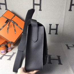 Replica Hermes Black Steve Caporal 35 Messenger Smooth Leather Bag