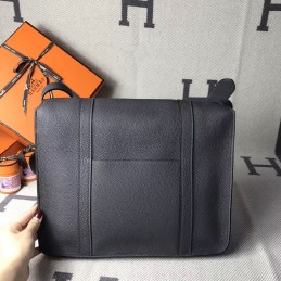 Replica Hermes Black Steve Caporal 35 Messenger Smooth Leather Bag
