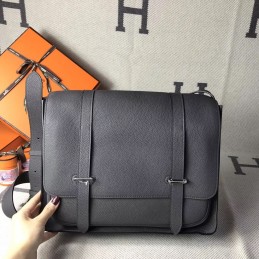 Replica Hermes Black Steve Caporal 35 Messenger Smooth Leather Bag