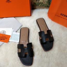 Replica Hermes Black Oran Flat Sandal