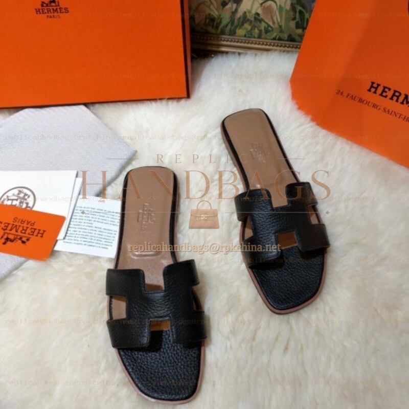 Replica Hermes Black Oran Flat Sandal