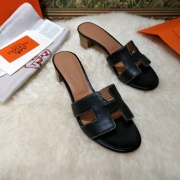 Replica Hermes Black Smooth Oran Sandal