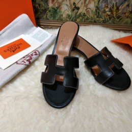 Replica Hermes Black Smooth Oran Sandal