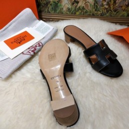 Replica Hermes Black Smooth Oran Sandal