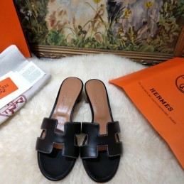Replica Hermes Black Smooth Oran Sandal