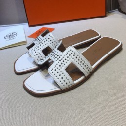 Replica Hermes White Perforated Oran Sandal
