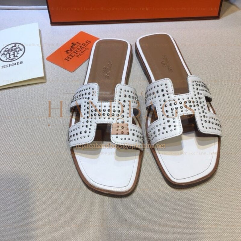 Replica Hermes White Perforated Oran Sandal