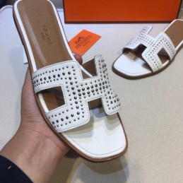 Replica Hermes White Perforated Oran Sandal