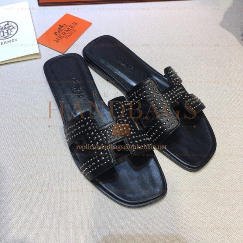 Replica Hermes Black Crystal Oran Sandal