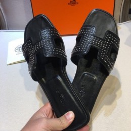 Replica Hermes Black Crystal Oran Sandal