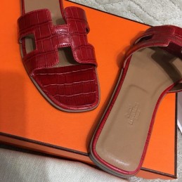 Replica Hermes Red Crocodile H Sandal