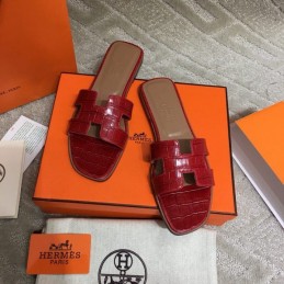 Replica Hermes Red Crocodile H Sandal