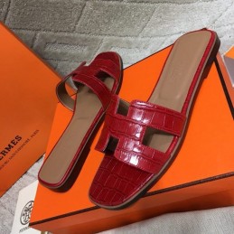 Replica Hermes Red Crocodile H Sandal