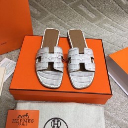 Replica Hermes White Crocodile H Sandal
