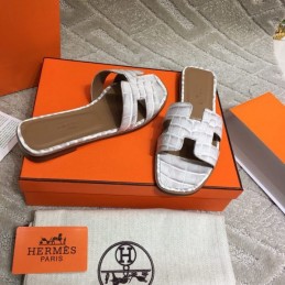Replica Hermes White Crocodile H Sandal
