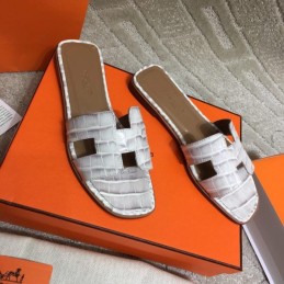 Replica Hermes White Crocodile H Sandal