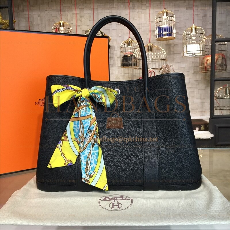 Replica Hermes Black Garden Party 36 Yellow Blue Twilly Bag