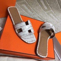 Replica Hermes White Crocodile H Sandal