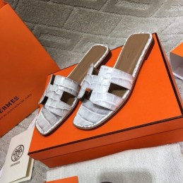 Replica Hermes White Crocodile H Sandal