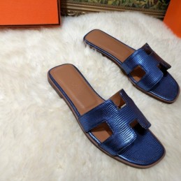 Replica Hermes Metallic Blue H Sandal
