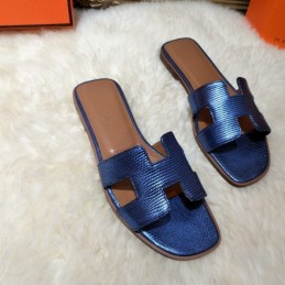Replica Hermes Metallic Blue H Sandal