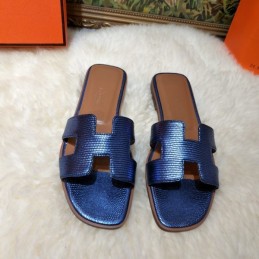 Replica Hermes Metallic Blue H Sandal