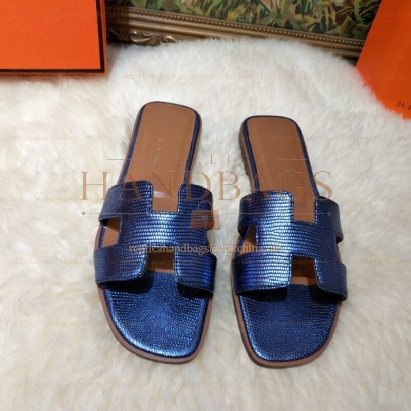 Replica Hermes Metallic Blue H Sandal