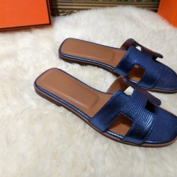 Replica Hermes Metallic Blue H Sandal