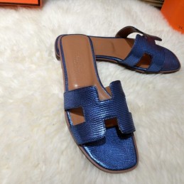 Replica Hermes Metallic Blue H Sandal