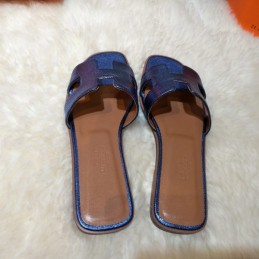 Replica Hermes Metallic Blue H Sandal