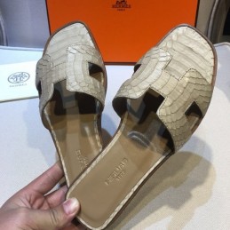 Replica Hermes Beige Crocodile H Sandal
