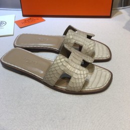 Replica Hermes Beige Crocodile H Sandal