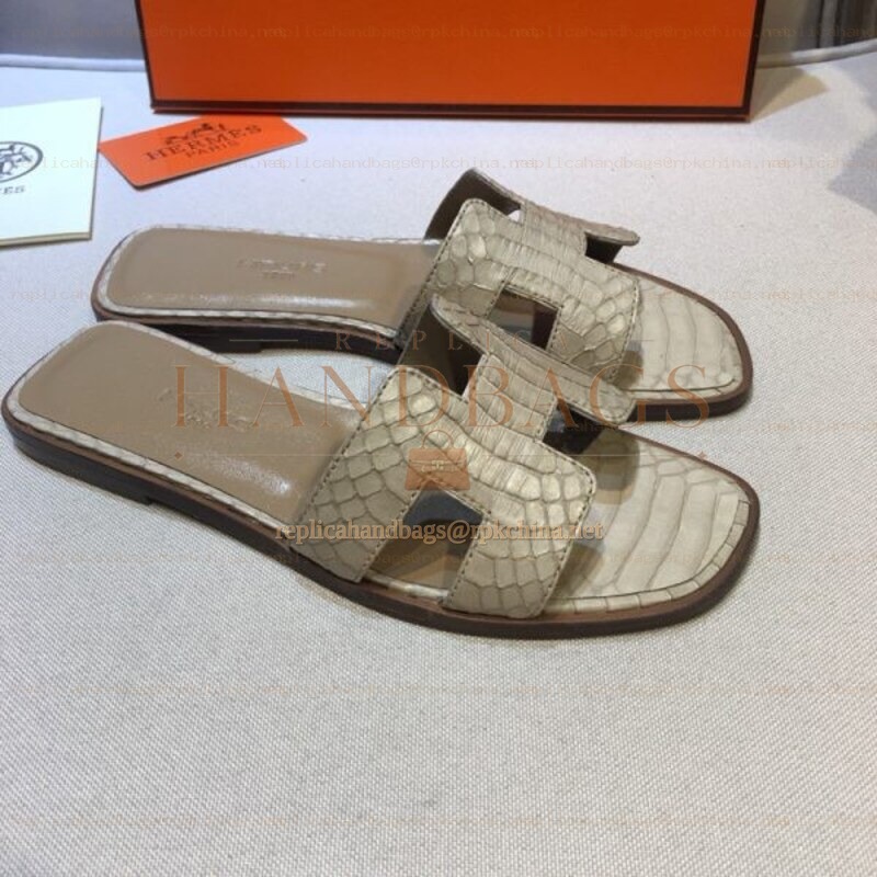 Replica Hermes Beige Crocodile H Sandal