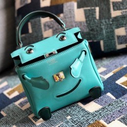 Replica Hermes Teal Kelly Doll Smooth Leather Bag