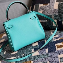 Replica Hermes Teal Kelly Doll Smooth Leather Bag