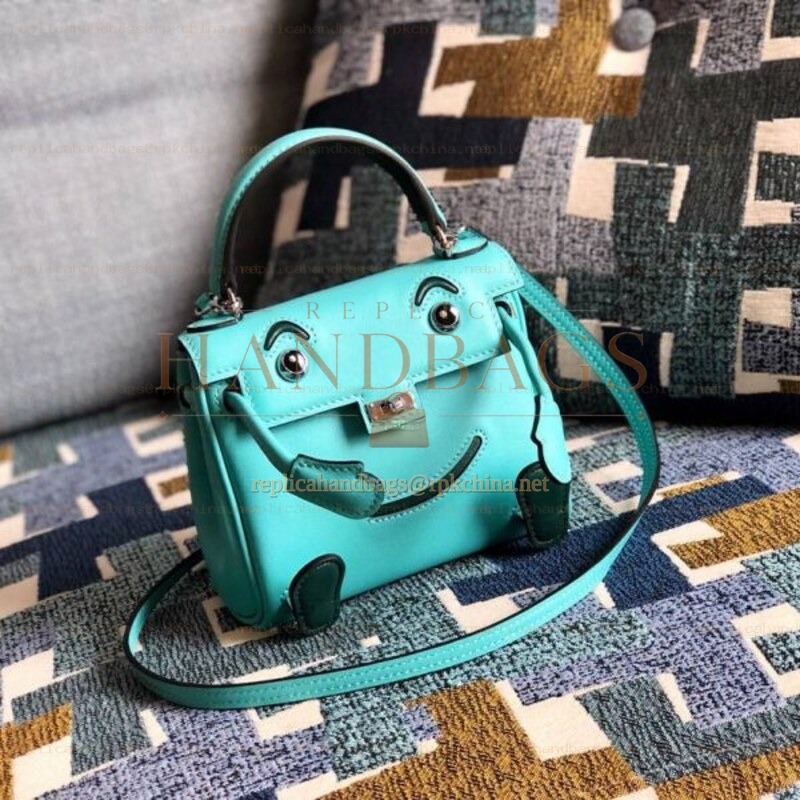 Replica Hermes Teal Kelly Doll Smooth Leather Bag