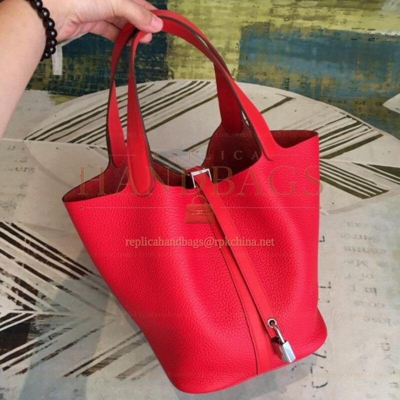 Replica Hermes Red Picotin Lock 22 Smooth Leather Bag