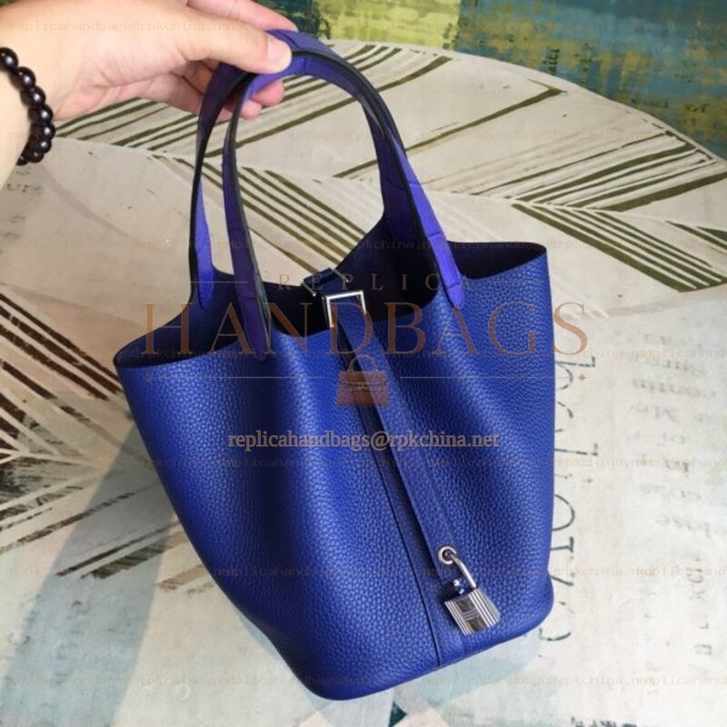 Replica Hermes Cobalt Blue Picotin Lock 22 Smooth Leather Bag