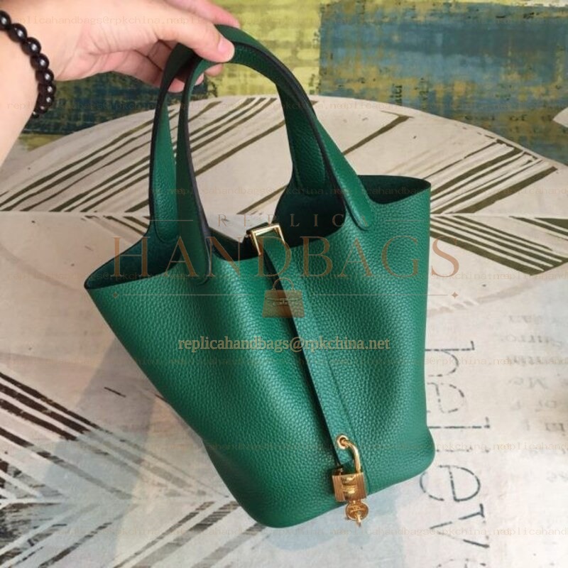Replica Hermes Green Picotin Lock 22 Smooth Leather Bag